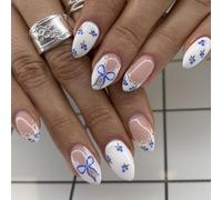 Almond Press On Nails Short Fall Fake Nails with Designs, Full Cover French Tip False Nail with Jelly Glue, Glossy Brown Gradient Artificial Reusable Stick On Nail for Women