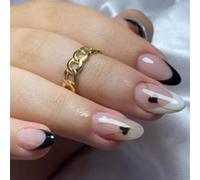 Almond Press On Nails Short Fall Fake Nails with Designs, Full Cover French Tip False Nail with Jelly Glue, Glossy Brown Gradient Artificial Reusable Stick On Nail for Women