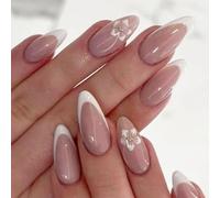 Almond Press On Nails Unghie finte Acrilico Lucido Artificiale Stick On Per Le Donne 24Pcs 12 Dimensioni Colle Premere Unghie Bara Mandorla Francese Tip Nail