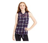 Almost Famous Donna Cravatta Orlo Flanella con Bottoni Camicia, Blu, Juniors, Xs