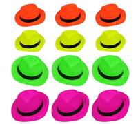 Alnicov 12 Cappelli da Festa Fluorescenti al Neon, Stile Gangster Mafia, Cappelli in Feltro Morbido di plastica per Feste ed Eventi