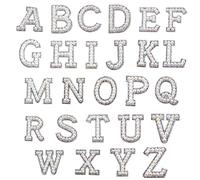 Alnicov 26 Pezzi Lettera con Strass Patch AZ Alphabet Applique 3D Cucire su Alfabeto Distintivo Ricamato Decorare Patch di Riparazione per Cappelli Camicie Scarpe Jeans Borse (Bianco)