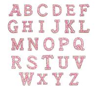 Alnicov 26 pezzi Lettera di strass Patch AZ Alfabeto Applique 3D Cucire su Alfabeto Distintivo ricamato Decorare Toppe di riparazione per cappelli Camicie Scarpe Jeans Borse (Rosa)