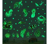 Alnicov 52 pezzi Glow Undersea Creatures Wall Sticker 3D Wall Stickers Glow in the Dark Ocean Polpo Tartaruga Shark Adesivi per casa ufficio soggiorno bagno WC