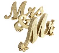 Alnicov - Lettere in legno con scritta Mr & Mrs in stile vintage, per matrimoni, tavoli e foto per feste, decorazioni da tavolo con 5 dischetti di fiori (oro)