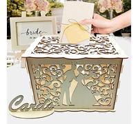 Alnicov Scatola per biglietti di nozze, decorazioni rustiche in legno per matrimoni e decorazioni di matrimonio,scatola di biglietti con serratura per ricevimenti di nozze
