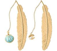 Alnicov Segnalibri con piume di metallo, 2 pacchi di segnalibri in metallo con piume squisite classiche, regalo ideale per studenti, insegnanti e amici da leggere (conchiglia blu, conchiglia)