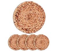 Alnicov - Set di 4 tovagliette per tavolo da pranzo, in tessuto giacinto naturale, fatte a mano, resistenti al calore, antiscivolo, 18 cm