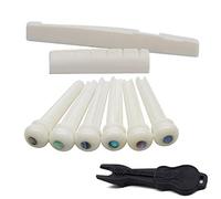 Alnicov Set di accessori per chitarra in osso naturale (capotasto e sella, 6 piroli per ponte, estrattore di piroli) per chitarra acustica a 6 corde