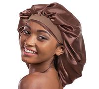 Alnorm Cuffia da notte in raso da donna, con capelli ricci, colore: caffè