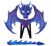 Alodidae Set di costumi da drago con ali da diavolo, maschera da dinosauro per Halloween, feste in maschera, cosplay (blu viola)