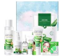 Aloe Skin Care Kit,Cofanetto Regalo Donna,Cofanetto Skincare Donna,Aloe Vera Gel,Detergente per il Viso,Crema,Toner,Siero,Maschera per il Viso,Rossetto,Patch Occhi,Idratante e Nutriente Quotidianament