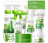 Aloe Vera Skincare Set 11 Pezzi con Tonico,Detergente,Siero,Crema,Maschera,Balsamo per Labbra,Dischetti Oculari,Kit per la Cura della Pelle Aloe Vera per Adolescenti Ragazze e Donne