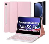 Alogy Custodia per tastiera per Apple Samsung Galaxy Tab S9 FE 10,9 pollici Smart Book Cover Custodia automatica Sveglia/Sonno Supporto per Stilo Supporto per Tablet Rosa Tastiera Vetro Temperato