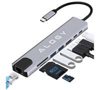 Alogy HUB 8 W1 - Docking station USB C, USB A, HDMI 2K4K, Gigabit Ethernet, 100 W PD, lettore di schede SD/TF, 4 USB, adattatore multiport USB-C per MacBook/Dell/HP/Surface/Lenovo
