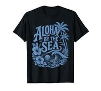 Aloha By The Sea Vintage Tropical Wave Palm Tramonto Beach Art Maglietta