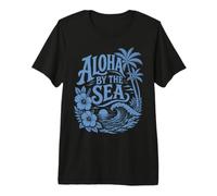 Aloha By The Sea Vintage Tropical Wave Palm Tramonto Beach Art Maglietta Premium
