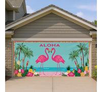 Aloha Copertura per porta del garage con uccelli tropicali, palma tropicale, grande decorazione per la porta del garage, decorazione estiva per feste in spiaggia all'aperto, 390 x 180 cm