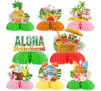 Aloha Decorazioni per feste di pensionamento - 8 pezzi centrotavola tropicali a nido d'ape, decorazioni per feste di pensionamento a tema spiaggia, fenicottero tropicale hawaiano luau felice