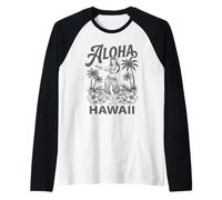 Aloha Hawaii Ballerina Hawaii Palme Ibisco Onde Hula Maglia con Maniche Raglan