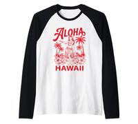 Aloha Hawaii Ballerina Hawaii Palme Ibisco Onde Hula Maglia con Maniche Raglan