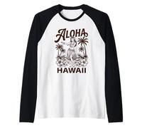 Aloha Hawaii Ballerina Hawaii Palme Ibisco Onde Hula Maglia con Maniche Raglan