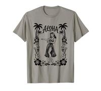 Aloha Hawaii Ballerina Palm Tree Hibiscus Ukulele Linea Art Luau Maglietta