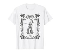 Aloha Hawaii Ballerina Palm Tree Hibiscus Ukulele Linea Art Luau Maglietta
