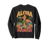Aloha Hawaii Hula Dancer Tramonto Tavola da Surf e Spiaggia Scena Felpa