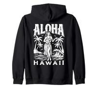 Aloha Hawaii Hula Dancer Ukulele Palme Ocean Wave Retro Felpa con Cappuccio