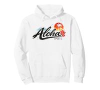 Aloha Hawaii Japanese Brush Script Tramonto Floreale Ocean Vibes Felpa con Cappuccio