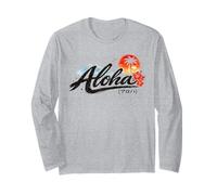 Aloha Hawaii Japanese Brush Script Tramonto Floreale Ocean Vibes Maglia a Manica
