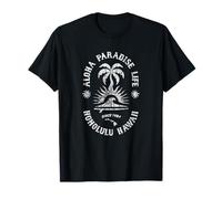 Aloha Hawaii Paradise Palma e Onde Stile Vintage Maglietta