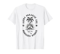 Aloha Hawaii Paradise Palma e Onde Stile Vintage Maglietta