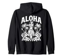 Aloha Hawaii Retro Hula Dancer Palme Ukulele Ibisco Felpa con Cappuccio
