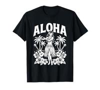 Aloha Hawaii Retro Hula Dancer Palme Ukulele Ibisco Maglietta