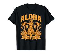 Aloha Hawaii Retro Hula Dancer Palme Ukulele Ibisco Maglietta