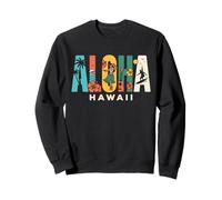 Aloha Hawaii Retro Island - Ukulele da Surf con Palme di Ibisco Felpa