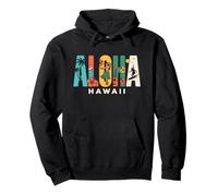 Aloha Hawaii Retro Island - Ukulele da Surf con Palme di Ibisco Felpa con Cappuccio