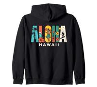 Aloha Hawaii Retro Island - Ukulele da Surf con Palme di Ibisco Felpa con Cappuccio