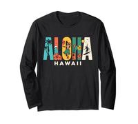 Aloha Hawaii Retro Island - Ukulele da Surf con Palme di Ibisco Maglia a Manica