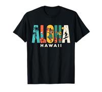 Aloha Hawaii Retro Island - Ukulele da Surf con Palme di Ibisco Maglietta