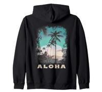Aloha Hawaii Tramonto Palme Spiaggia Tropicale Vacanza Surf Felpa con Cappuccio
