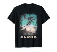 Aloha Hawaii Tramonto Palme Spiaggia Tropicale Vacanza Surf Maglietta