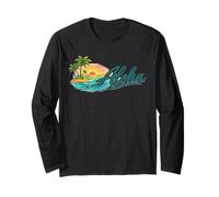 Aloha Hawaii Tramonto Tropicale Palm Ocean Surf Vibes Maglia a Manica