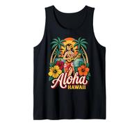 Aloha Hawaii Ukulele Player Sunset Beach Ibisco Retro Art Canotta