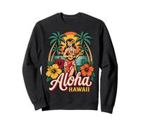Aloha Hawaii Ukulele Player Sunset Beach Ibisco Retro Art Felpa