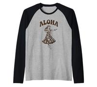 Aloha Hawaiian Hula Dancer Retro Luau, Arte a Forma di Ibisco Tropicale Maglia con Maniche Raglan
