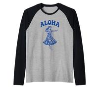 Aloha Hawaiian Hula Dancer Retro Luau, Arte a Forma di Ibisco Tropicale Maglia con Maniche Raglan