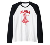 Aloha Hawaiian Hula Dancer Retro Luau, Arte a Forma di Ibisco Tropicale Maglia con Maniche Raglan